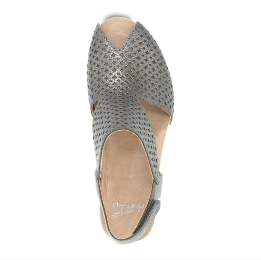 NEW Dansko Teagan Leather Peep Toe Heeled‎ Sandals Gunmetal 38 US 7.5-8